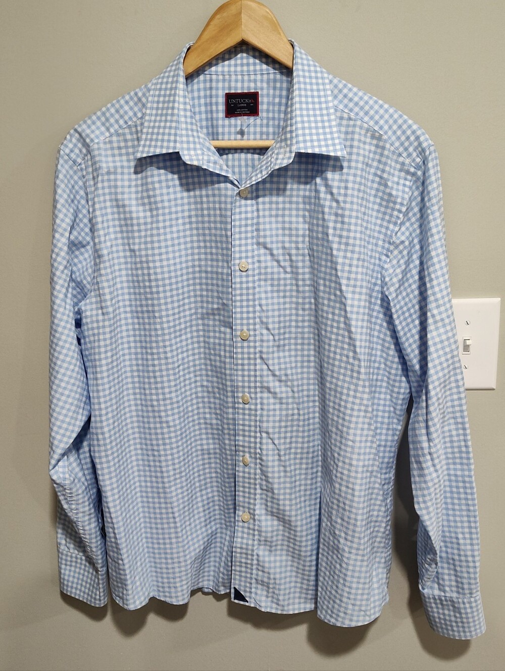UNTUCKit Original Fit Light Blue White Gingham Long Sleeve Dress Shirt L